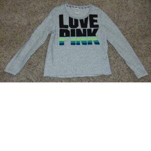 Womens Victorias Secret PINK Sweatshirt Medium Gray Long Sleeve Love Pink Logo
